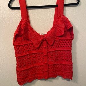 Blu Pepper Red Cropped Ruffled Tank Top